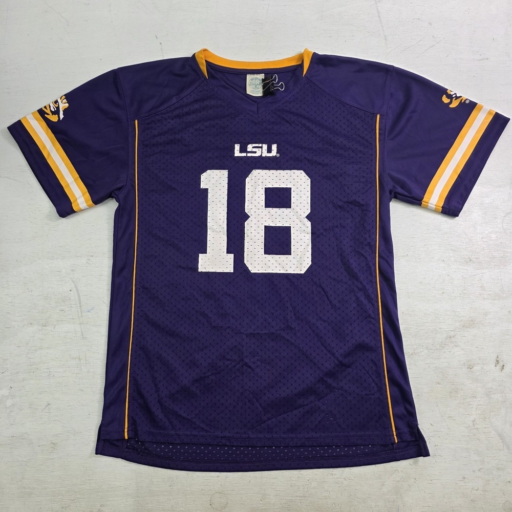 LSU Tigers Football Mesh Jersey Rivalry Threads #18‎ Purple Youth Boy Sz L 16-18
